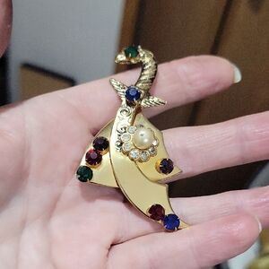 Gold Brooch with Multicolored Gems